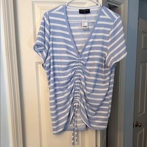 Lane Bryant Blue Ruched Tie Front Blouse